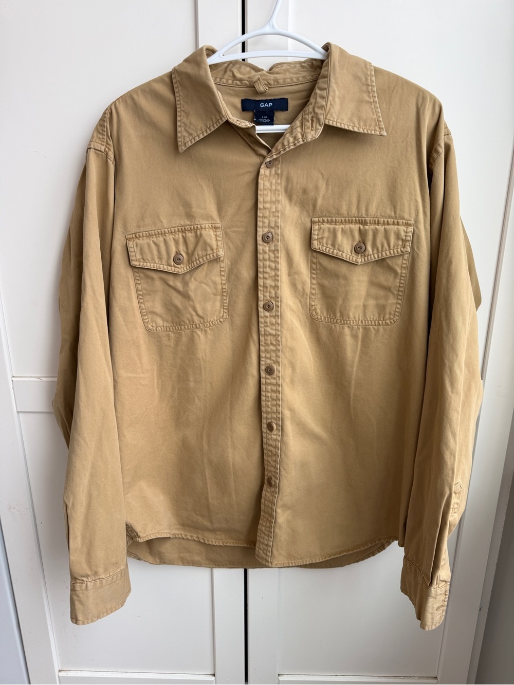Vintage GAP Men’s L Tan 100% Cotton Utility Button Up Shirt 90s Cabincore